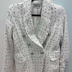 Lioness - XS - White and Black Polka Dot Tweed Blazer